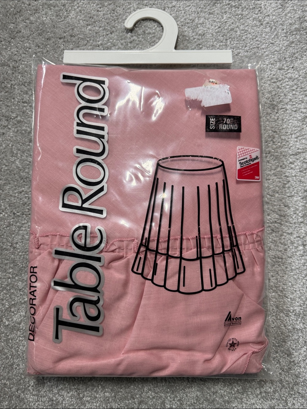 VINTAGE ROUND PINK TABLE COVER 70" MADE IN USA AVON SCOTCHGUARD